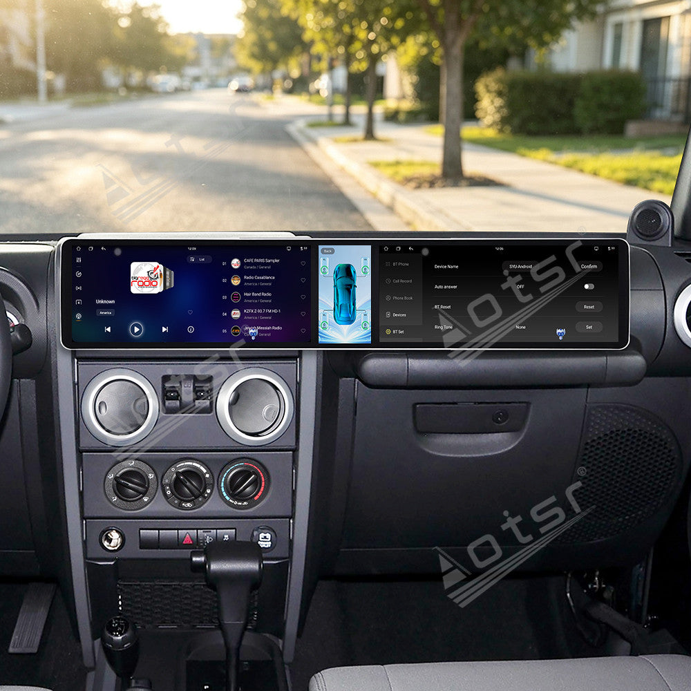 Aotsr Dual 12.3 inch Car Radio For Jeep Wrangler 2008-2010 with 7870 Octa Core Chip Ultra HD 2400*900 Touch Screen Wireless CarPlay Bluetooth 5.0 GPS Navigation