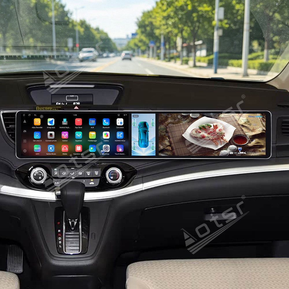 Aotsr Dual 12.3 inch Car Radio for Honda CR-V 2012-2016 with 7870 Octa Core Chip, Ultra HD 2400*900 Touch Screen, Wireless CarPlay, Bluetooth 5.0, GPS Navigation, 4G Network, OEM Upgrade Multimedia System