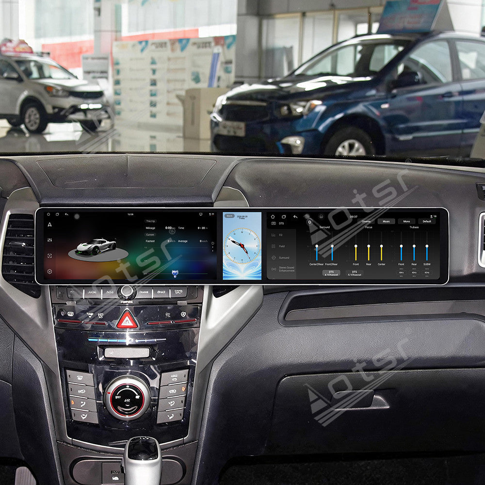 Aotsr Dual 12.3 inch Car Radio for Ssang Yong Tivoli Matte Black 2015-2019 with 7870 Octa Core Chip, Ultra HD 2400*900 Touch Screen, Wireless CarPlay, Bluetooth 5.0, GPS Navigation, 4G Network, OEM Upgrade Multimedia System