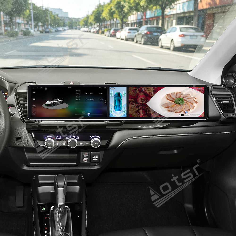 Aotsr Dual 12.3 inch Car Radio for Honda City 2020-2026 with 7870 Octa Core Chip, Ultra HD 2400*900 Touch Screen, Wireless CarPlay, Bluetooth 5.0, GPS Navigation, 4G Network, OEM Upgrade Multimedia System