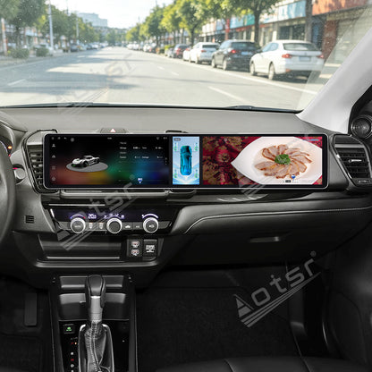 Aotsr Dual 12.3 inch Car Radio for Honda City 2020-2026 with 7870 Octa Core Chip, Ultra HD 2400*900 Touch Screen, Wireless CarPlay, Bluetooth 5.0, GPS Navigation, 4G Network, OEM Upgrade Multimedia System