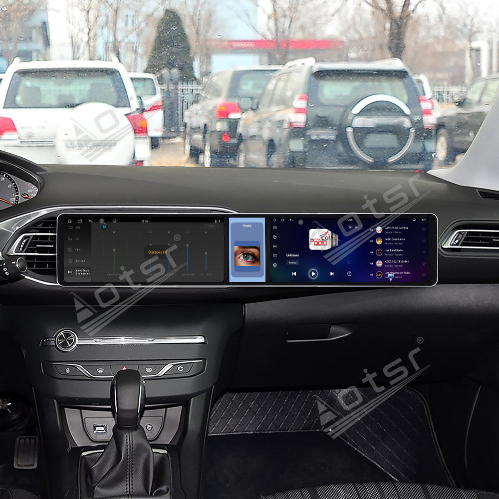 Aotsr Dual 12.3 inch Car Radio for Peugeot 308S 2015-2018 with 7870 Octa Core Chip Ultra HD 2400*900 Touch Screen Wireless CarPlay Bluetooth 5.0 GPS Navigation 4G Network OEM Upgrade Multimedia System