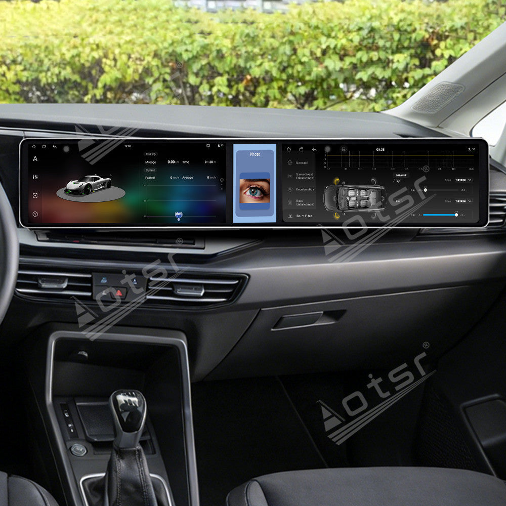 Aotsr Dual 12.3 inch Car Radio for Volkswagen Caddy 2019-2024 with 7870 Octa Core Chip Ultra HD 2400*900 Touch Screen Wireless CarPlay Bluetooth 5.0 GPS Navigation 4G Network OEM Upgrade Multimedia System