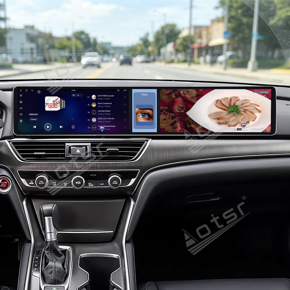 Aotsr Dual 12.3 inch Car Radio for Honda Accord/Inspire 2018-2022 with 7870 Octa Core Chip, Ultra HD 2400*900 Touch Screen, Wireless CarPlay, Bluetooth 5.0, GPS Navigation, 4G Network, OEM Upgrade Multimedia System