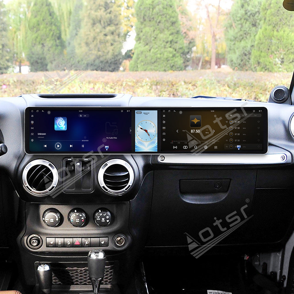 Aotsr Dual 12.3 inch Car Radio For Jeep Wrangler Unlimited 2004-2017 with 7870 Octa Core Chip Ultra HD 2400*900 Touch Screen Wireless CarPlay Bluetooth 5.0 GPS Navigation