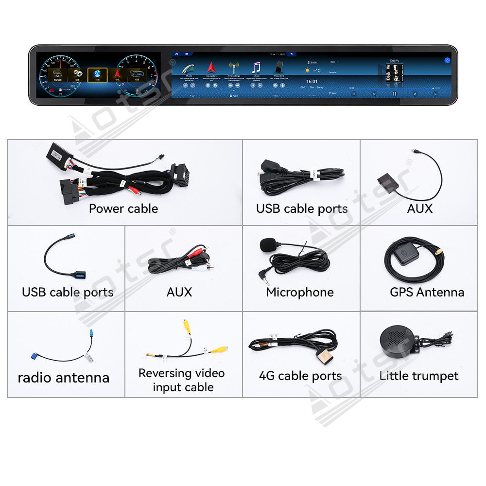 Aotsr 38.5 inch Triple Screen Android Car Radio for Mercedes-Benz E-Class 2016-2020, Qualcomm Platform, Wireless CarPlay, Bluetooth 5.0, Multimedia Navigation Head Unit