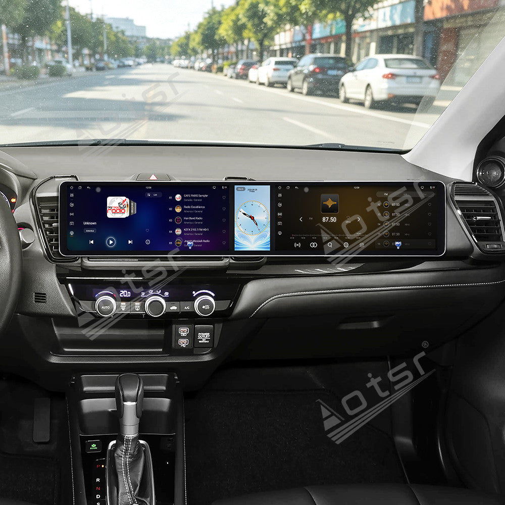 Aotsr Dual 12.3 inch Car Radio for Honda City 2020-2026 with 7870 Octa Core Chip, Ultra HD 2400*900 Touch Screen, Wireless CarPlay, Bluetooth 5.0, GPS Navigation, 4G Network, OEM Upgrade Multimedia System
