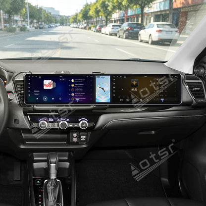 Aotsr Dual 12.3 inch Car Radio for Honda City 2020-2026 with 7870 Octa Core Chip, Ultra HD 2400*900 Touch Screen, Wireless CarPlay, Bluetooth 5.0, GPS Navigation, 4G Network, OEM Upgrade Multimedia System