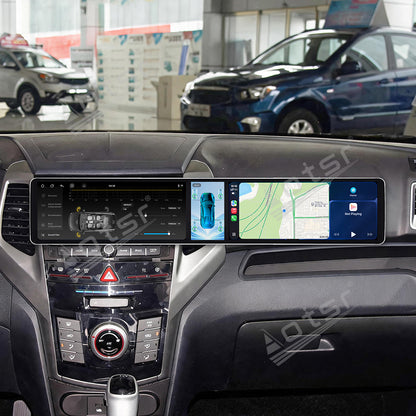 Aotsr Dual 12.3 inch Car Radio for Ssang Yong Tivoli Matte Black 2015-2019 with 7870 Octa Core Chip, Ultra HD 2400*900 Touch Screen, Wireless CarPlay, Bluetooth 5.0, GPS Navigation, 4G Network, OEM Upgrade Multimedia System