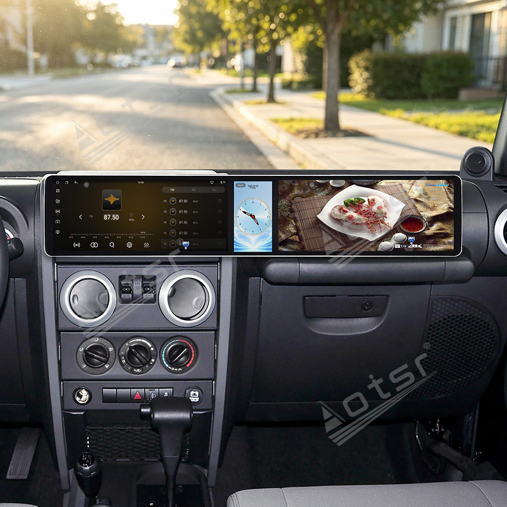 Aotsr Dual 12.3 inch Car Radio For Jeep Wrangler 2008-2010 with 7870 Octa Core Chip Ultra HD 2400*900 Touch Screen Wireless CarPlay Bluetooth 5.0 GPS Navigation