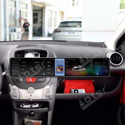 Aotsr Dual 12.3 inch Car Radio for Peugeot 107/Toyota Aygo/Citroen C1 2005-2014 with 7870 Octa Core Chip Ultra HD 2400*900 Touch Screen Wireless CarPlay Bluetooth 5.0 GPS Navigation 4G Network OEM Upgrade Multimedia System