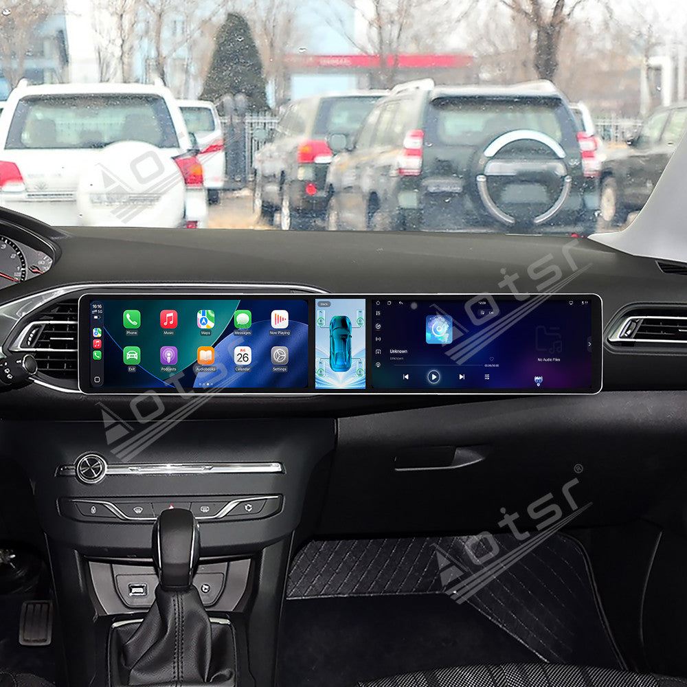 Aotsr Dual 12.3 inch Car Radio for Peugeot 308S 2015-2018 with 7870 Octa Core Chip Ultra HD 2400*900 Touch Screen Wireless CarPlay Bluetooth 5.0 GPS Navigation 4G Network OEM Upgrade Multimedia System