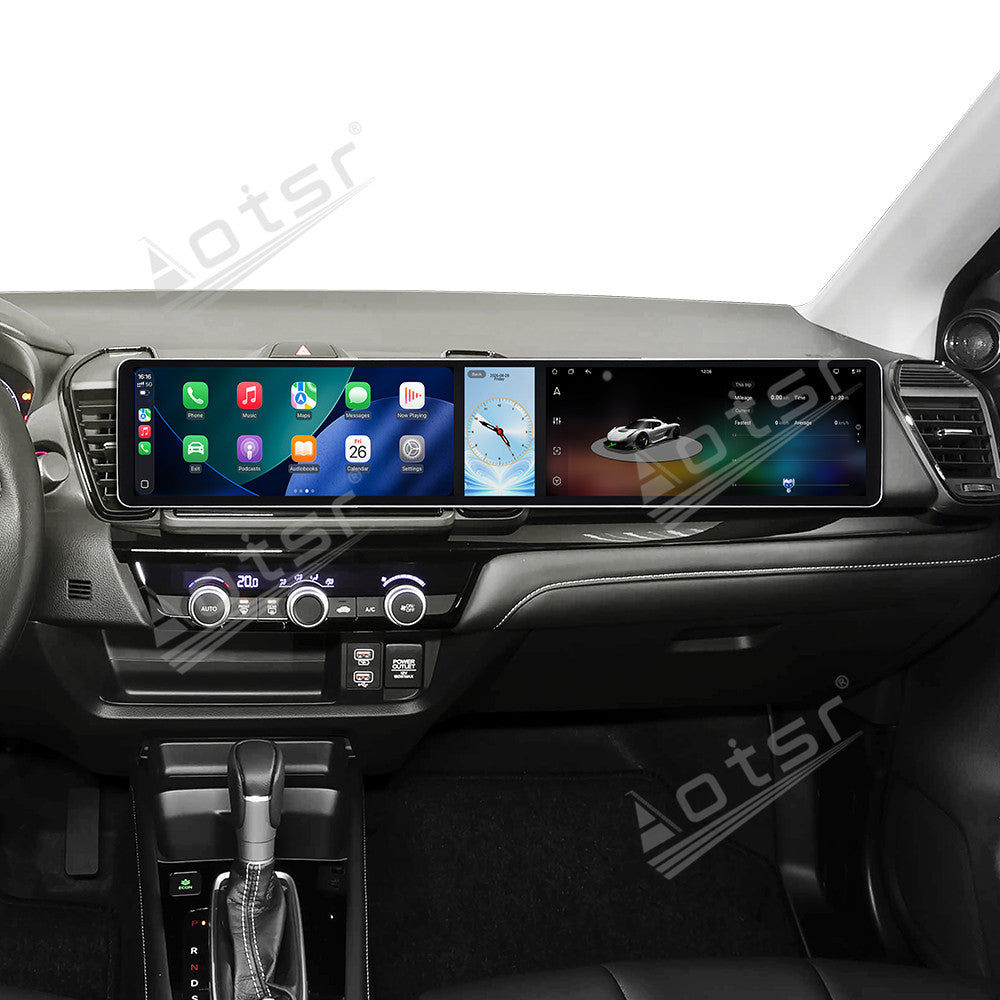 Aotsr Dual 12.3 inch Car Radio for Honda City 2020-2026 with 7870 Octa Core Chip, Ultra HD 2400*900 Touch Screen, Wireless CarPlay, Bluetooth 5.0, GPS Navigation, 4G Network, OEM Upgrade Multimedia System