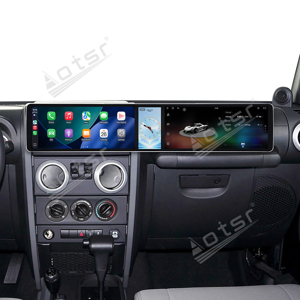 Aotsr Dual 12.3 inch Car Radio For Jeep Wrangler 2008-2010 with 7870 Octa Core Chip Ultra HD 2400*900 Touch Screen Wireless CarPlay Bluetooth 5.0 GPS Navigation