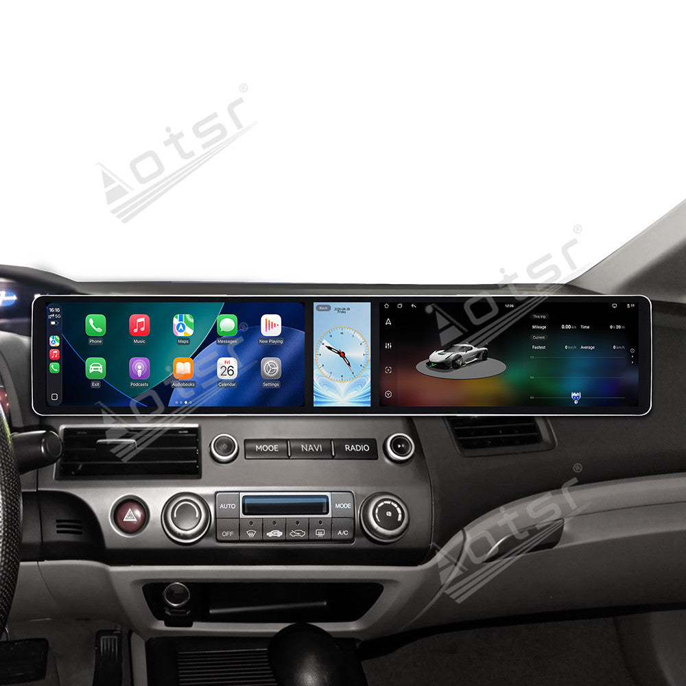 Aotsr Dual 12.3 inch Car Radio for Honda Civic 2006-2011 with 7870 Octa Core Chip Ultra HD 2400*900 Touch Screen Wireless CarPlay Bluetooth 5.0 GPS Navigation 4G Network OEM Upgrade Multimedia System
