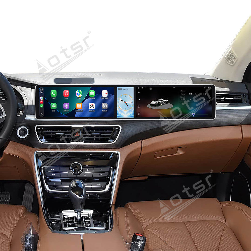 Aotsr Dual 12.3 inch Car Radio For Geely Borui 2017-2018 with 7870 Octa Core Chip Ultra HD 2400*900 Touch Screen Wireless CarPlay Bluetooth 5.0 GPS Navigation