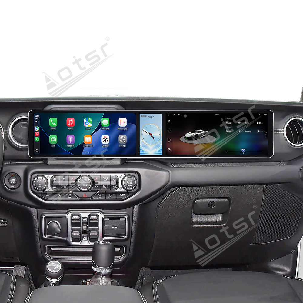 Aotsr Dual 12.3 inch Car Radio For Jeep Wrangler Rubicon 2018-2026 with 7870 Octa Core Chip Ultra HD 2400*900 Touch Screen Wireless CarPlay Bluetooth 5.0 GPS Navigation