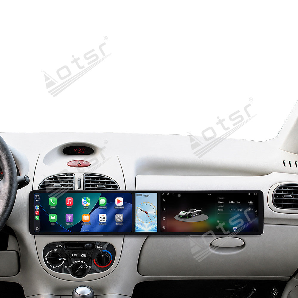Aotsr Dual 12.3 inch Car Radio for Peugeot 206 2002-2010 with 7870 Octa Core Chip Ultra HD 2400*900 Touch Screen Wireless CarPlay Bluetooth 5.0 GPS Navigation 4G Network OEM Upgrade Multimedia System