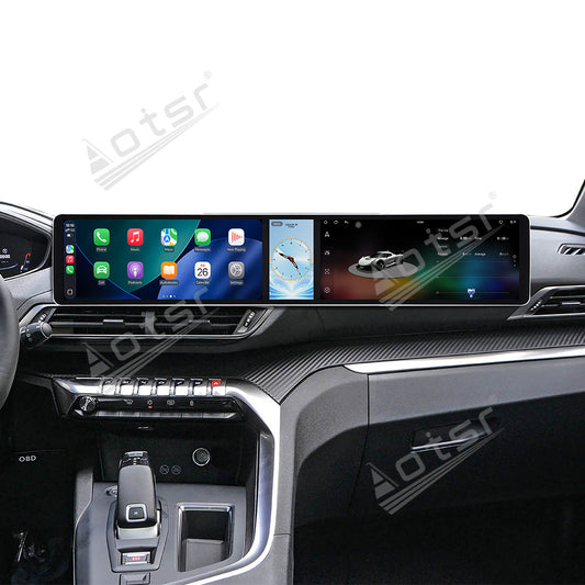 Aotsr Dual 12.3 inch Car Radio for Peugeot 4008/5008 2017-2021 with 7870 Octa Core Chip Ultra HD 2400*900 Touch Screen Wireless CarPlay Bluetooth 5.0 GPS Navigation 4G Network OEM Upgrade Multimedia System