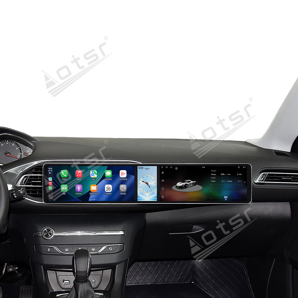Aotsr Dual 12.3 inch Car Radio for Peugeot 308S 2015-2018 with 7870 Octa Core Chip Ultra HD 2400*900 Touch Screen Wireless CarPlay Bluetooth 5.0 GPS Navigation 4G Network OEM Upgrade Multimedia System