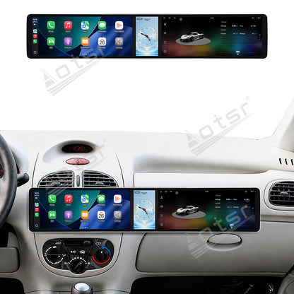 Aotsr Dual 12.3 inch Car Radio for Peugeot 206 2002-2010 with 7870 Octa Core Chip Ultra HD 2400*900 Touch Screen Wireless CarPlay Bluetooth 5.0 GPS Navigation 4G Network OEM Upgrade Multimedia System