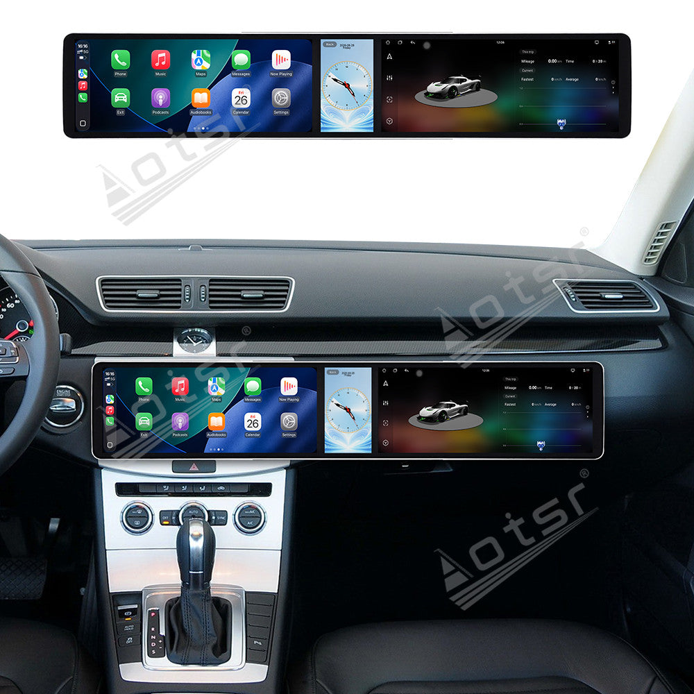 Aotsr Dual 12.3 inch Car Radio for Volkswagen Magotan/CC 2012-2016 with 7870 Octa Core Chip Ultra HD 2400*900 Touch Screen Wireless CarPlay Bluetooth 5.0 GPS Navigation 4G Network OEM Upgrade Multimedia System