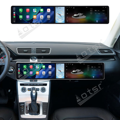 Aotsr Dual 12.3 inch Car Radio for Volkswagen Magotan/CC 2012-2016 with 7870 Octa Core Chip Ultra HD 2400*900 Touch Screen Wireless CarPlay Bluetooth 5.0 GPS Navigation 4G Network OEM Upgrade Multimedia System