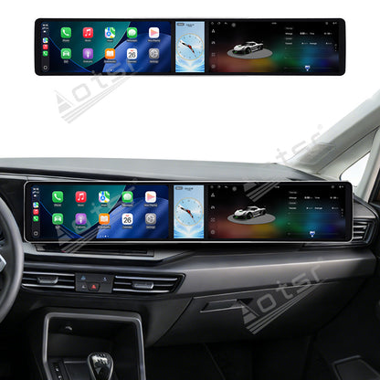 Aotsr Dual 12.3 inch Car Radio for Volkswagen Caddy 2019-2024 with 7870 Octa Core Chip Ultra HD 2400*900 Touch Screen Wireless CarPlay Bluetooth 5.0 GPS Navigation 4G Network OEM Upgrade Multimedia System