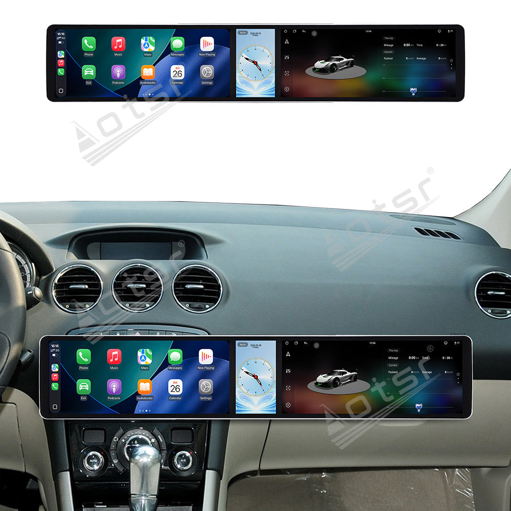 Aotsr Dual 12.3 inch Car Radio for Peugeot 408 2010-2013 with 7870 Octa Core Chip Ultra HD 2400*900 Touch Screen Wireless CarPlay Bluetooth 5.0 GPS Navigation 4G Network OEM Upgrade Multimedia System