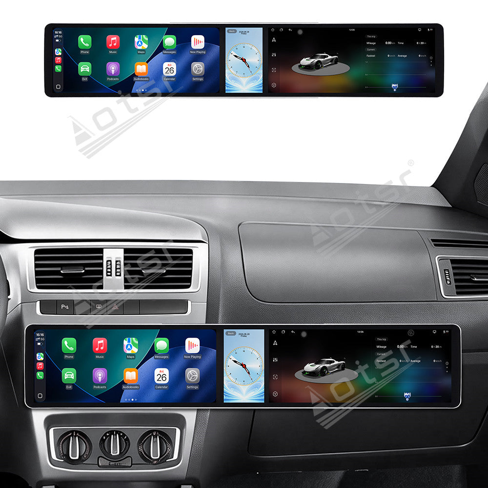 Aotsr Dual 12.3 inch Car Radio for Volkswagen Fox 2014-2018 with 7870 Octa Core Chip Ultra HD 2400*900 Touch Screen Wireless CarPlay Bluetooth 5.0 GPS Navigation 4G Network OEM Upgrade Multimedia System