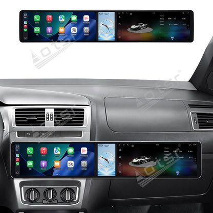 Aotsr Dual 12.3 inch Car Radio for Volkswagen Fox 2014-2018 with 7870 Octa Core Chip Ultra HD 2400*900 Touch Screen Wireless CarPlay Bluetooth 5.0 GPS Navigation 4G Network OEM Upgrade Multimedia System