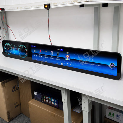 Aotsr 38.5 inch Triple Screen Android Car Radio for Mercedes-Benz E-Class 2016-2020, Qualcomm Platform, Wireless CarPlay, Bluetooth 5.0, Multimedia Navigation Head Unit