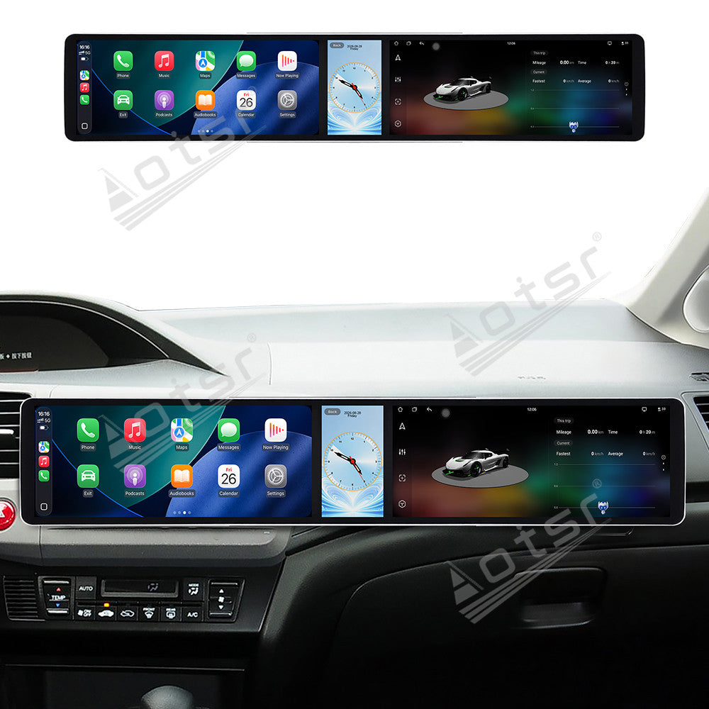 Aotsr Dual 12.3 inch Car Radio for Honda Civic 2012-2015 with 7870 Octa Core Chip Ultra HD 2400*900 Touch Screen Wireless CarPlay Bluetooth 5.0 GPS Navigation 4G Network OEM Upgrade Multimedia System