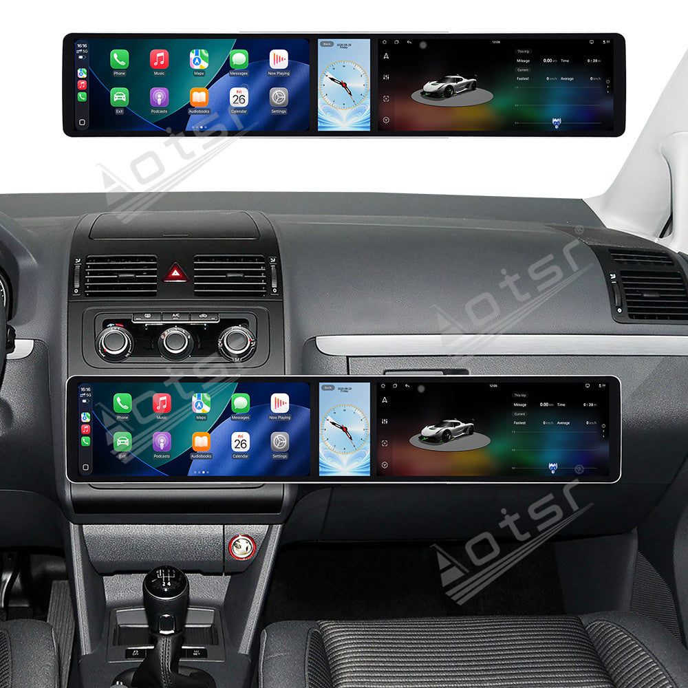 Aotsr Dual 12.3 inch Car Radio for Volkswagen Touran 2004-2015 with 7870 Octa Core Chip Ultra HD 2400*900 Touch Screen Wireless CarPlay Bluetooth 5.0 GPS Navigation 4G Network OEM Upgrade Multimedia System