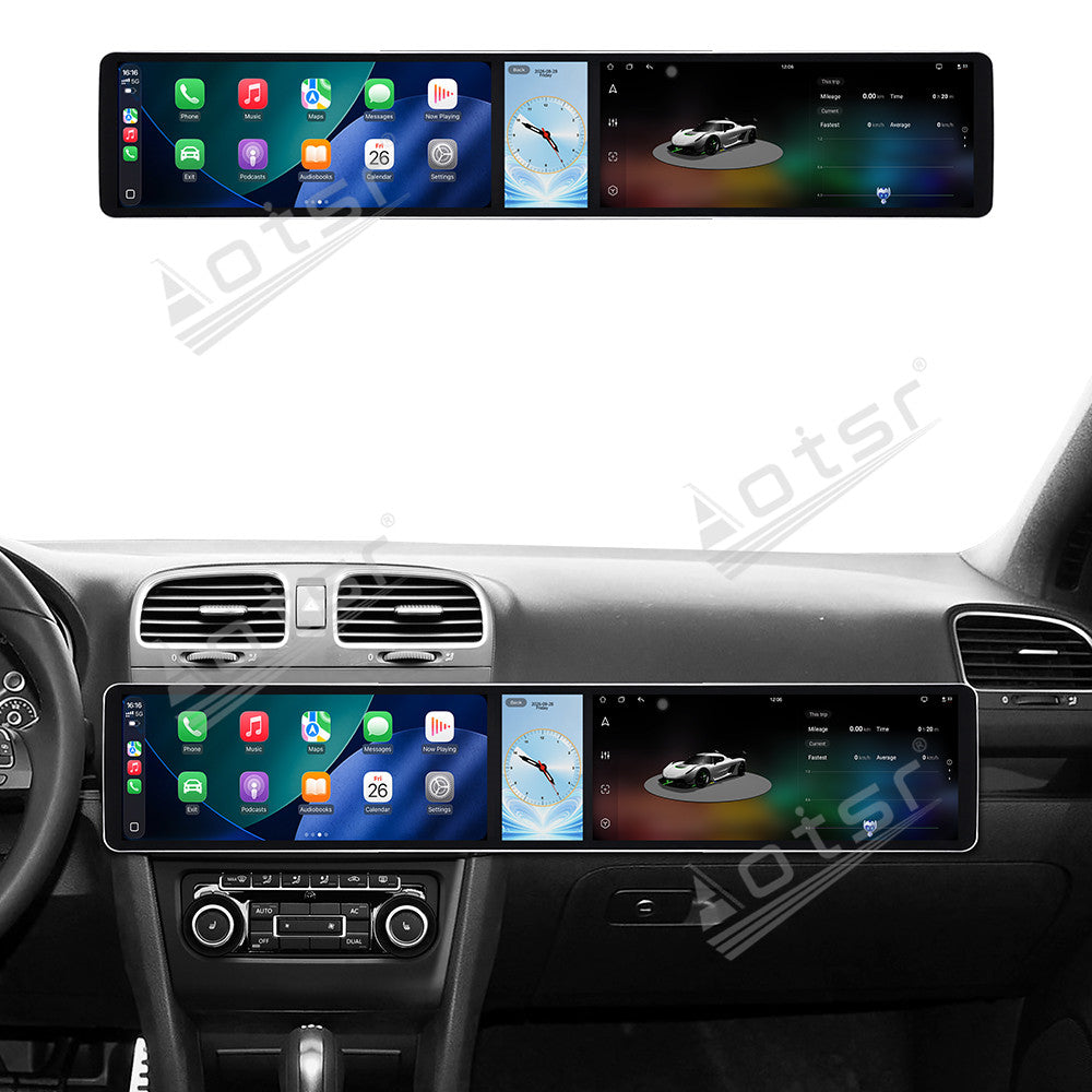 Aotsr Dual 12.3 inch Car Radio for Volkswagen Golf Mk6 2007-2012 with 7870 Octa Core Chip Ultra HD 2400*900 Touch Screen Wireless CarPlay Bluetooth 5.0 GPS Navigation 4G Network OEM Upgrade Multimedia System