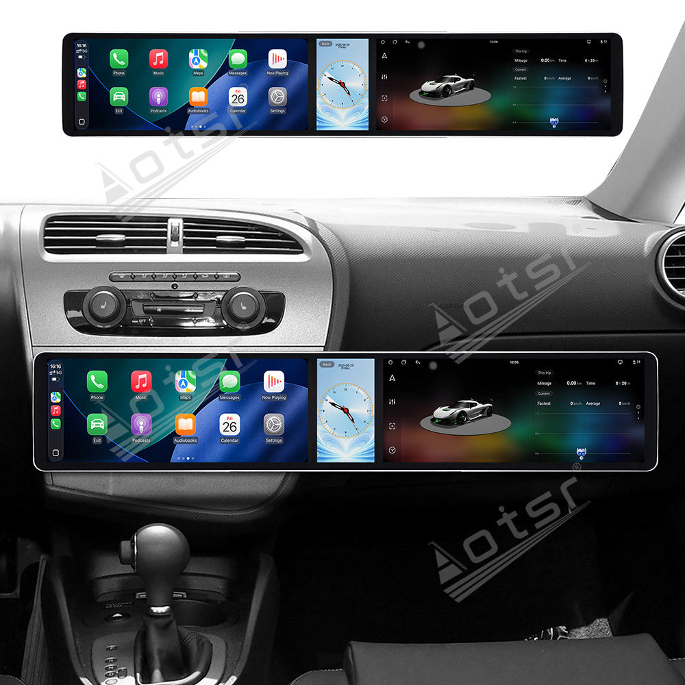 Aotsr Dual 12.3 inch Car Radio for Seat Leon 2005-2012 with 7870 Octa Core Chip Ultra HD 2400*900 Touch Screen Wireless CarPlay Bluetooth 5.0 GPS Navigation 4G Network OEM Upgrade Multimedia System