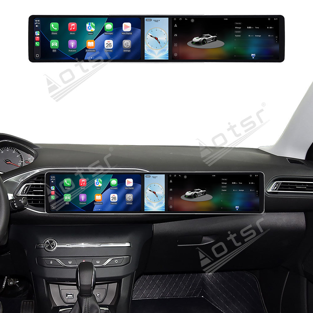 Aotsr Dual 12.3 inch Car Radio for Peugeot 308S 2015-2018 with 7870 Octa Core Chip Ultra HD 2400*900 Touch Screen Wireless CarPlay Bluetooth 5.0 GPS Navigation 4G Network OEM Upgrade Multimedia System