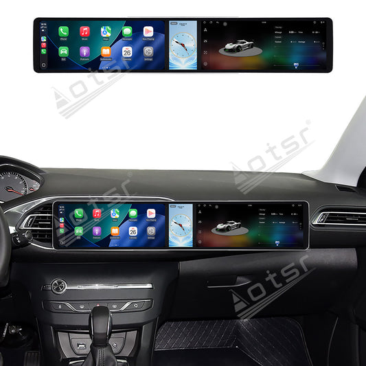 Aotsr Dual 12.3 inch Car Radio for Peugeot 308S 2015-2018 with 7870 Octa Core Chip Ultra HD 2400*900 Touch Screen Wireless CarPlay Bluetooth 5.0 GPS Navigation 4G Network OEM Upgrade Multimedia System