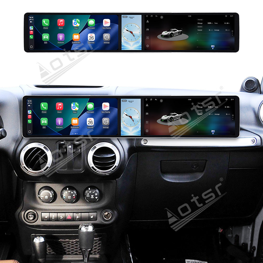 Aotsr Dual 12.3 inch Car Radio For Jeep Wrangler Unlimited 2004-2017 with 7870 Octa Core Chip Ultra HD 2400*900 Touch Screen Wireless CarPlay Bluetooth 5.0 GPS Navigation