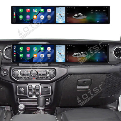 Aotsr Dual 12.3 inch Car Radio For Jeep Wrangler Rubicon 2018-2026 with 7870 Octa Core Chip Ultra HD 2400*900 Touch Screen Wireless CarPlay Bluetooth 5.0 GPS Navigation