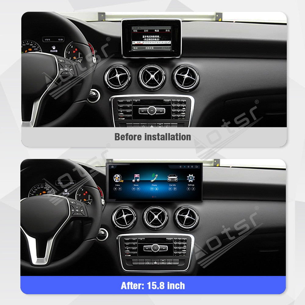 Aotsr 15.8 inch Linux Carplay Screen for Mercedes Benz A/GLA X156 2013-2015 NTG4.5 IPS Touch Stereo Unit Multi Storage 4G DSP BT5.0 GPS