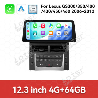 Aotsr 12.3 inch Android 15 Carplay Car Radio for Lexus GS300/350/400/430/450/460 2006-2012 Car GPS Navigation Multimedia