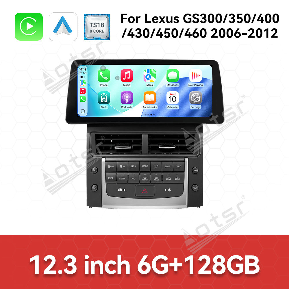 Aotsr 12.3 inch Android 15 Carplay Car Radio for Lexus GS300/350/400/430/450/460 2006-2012 Car GPS Navigation Multimedia