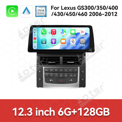 Aotsr 12.3 inch Android 15 Carplay Car Radio for Lexus GS300/350/400/430/450/460 2006-2012 Car GPS Navigation Multimedia