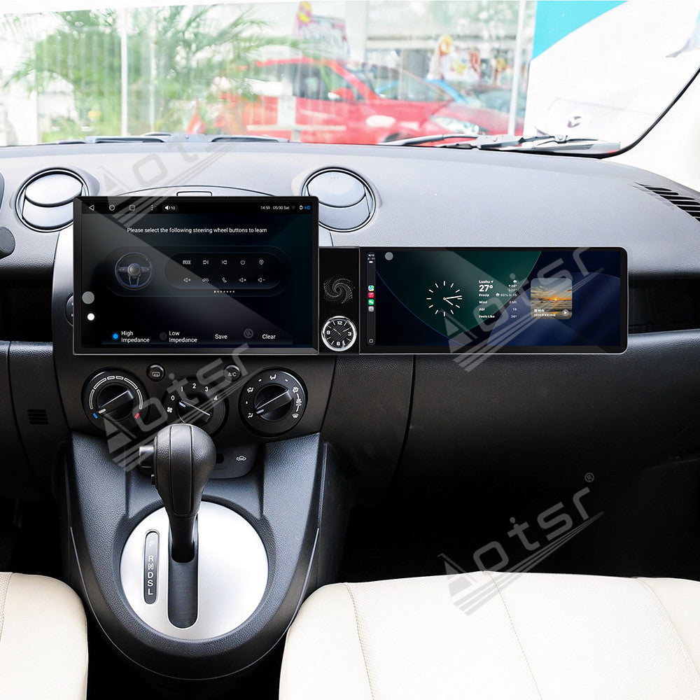 Aotsr Dual Screen 13.1 inch+12.3 inch Android 15 Carplay Car Radio for Mazda 2 2007-2014 Car GPS Navigation Multimedia