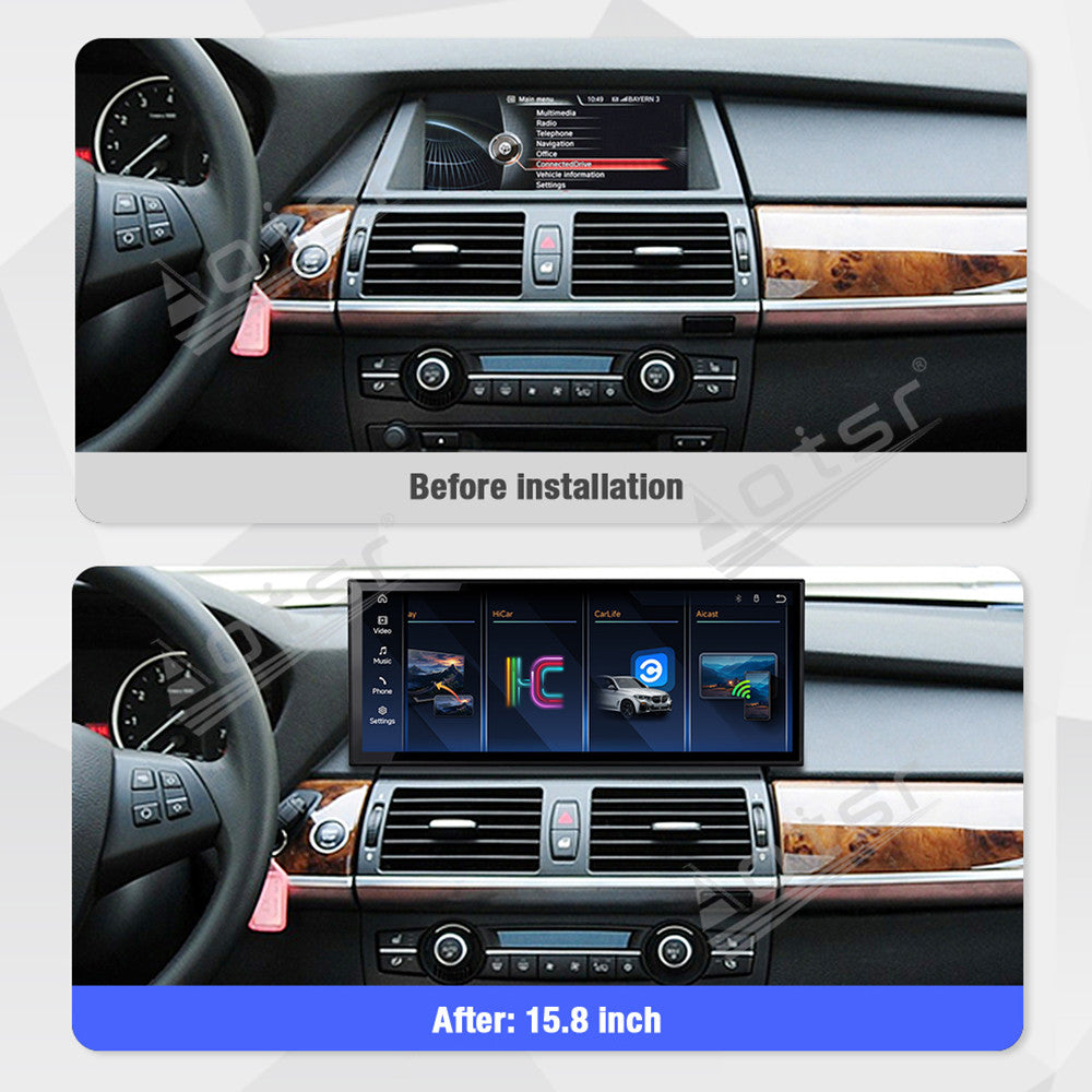 Aotsr 15.8 inch Linux Carplay Screen for BMW X5 E70/X6 E71 2007-2013 NBT IPS Touch Stereo Unit Multi Storage 4G DSP BT5.0 GPS