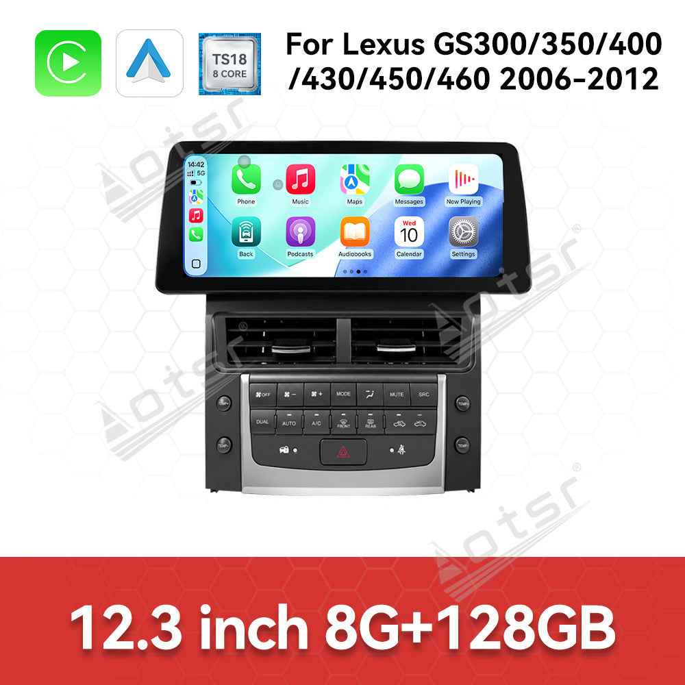 Aotsr 12.3 inch Android 15 Carplay Car Radio for Lexus GS300/350/400/430/450/460 2006-2012 Car GPS Navigation Multimedia