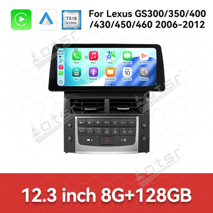 Aotsr 12.3 inch Android 15 Carplay Car Radio for Lexus GS300/350/400/430/450/460 2006-2012 Car GPS Navigation Multimedia