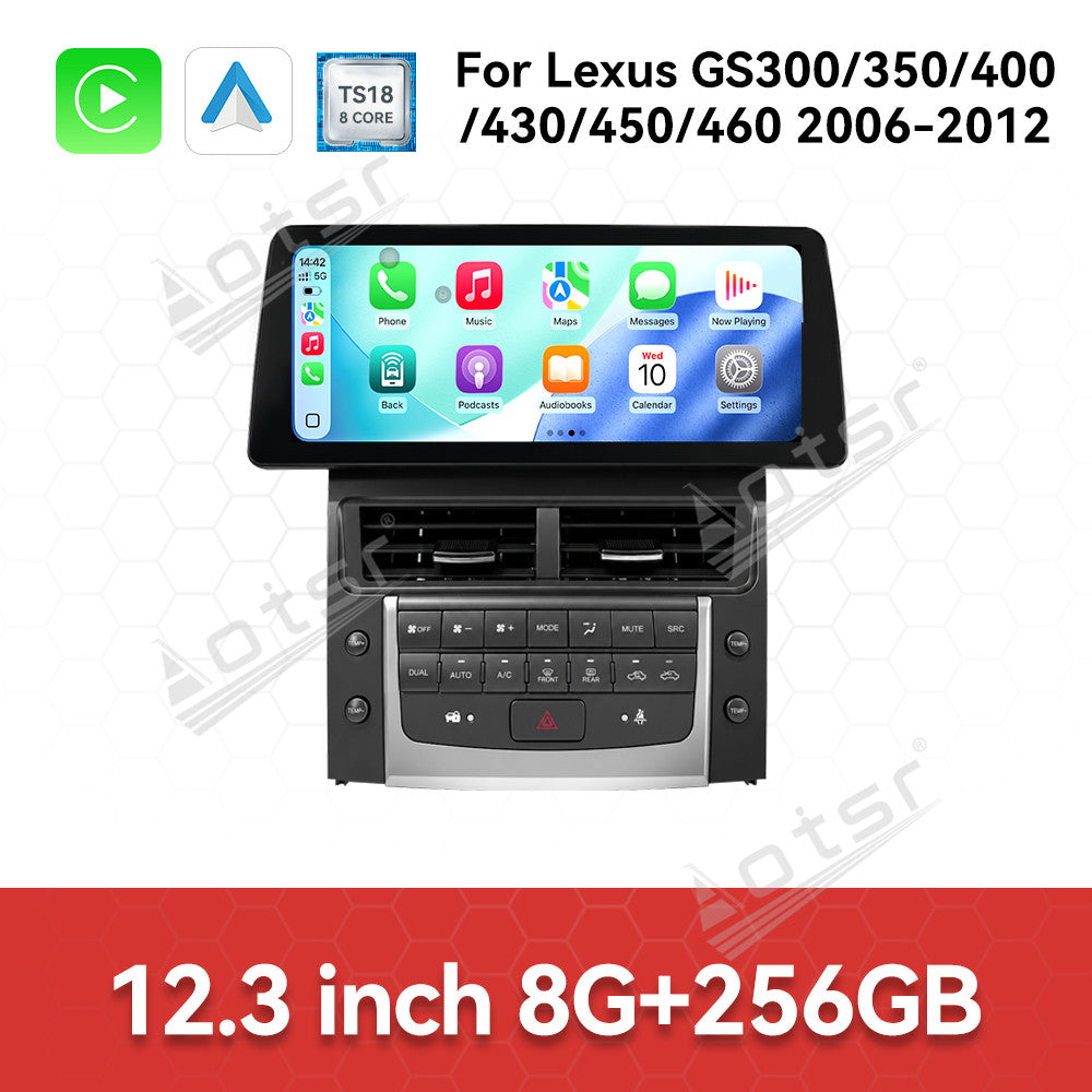 Aotsr 12.3 inch Android 15 Carplay Car Radio for Lexus GS300/350/400/430/450/460 2006-2012 Car GPS Navigation Multimedia