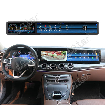 Aotsr 38.5 inch Triple Screen Android Car Radio for Mercedes-Benz E-Class 2016-2020, Qualcomm Platform, Wireless CarPlay, Bluetooth 5.0, Multimedia Navigation Head Unit